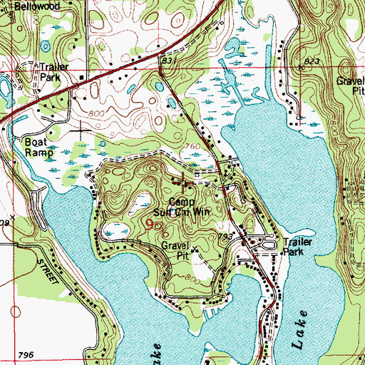 Topographic Map of Camp Sun Chi Win, MI