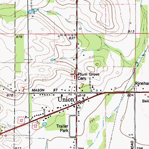 Topographic Map of Plum Grove Cemetery, MI