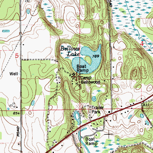 Topographic Map of Camp Bellowood, MI
