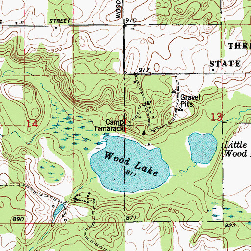 Topographic Map of Camp Tamarack, MI
