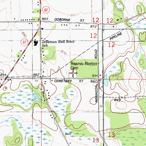 Topographic Map of Reams-Norton Cemetery, MI