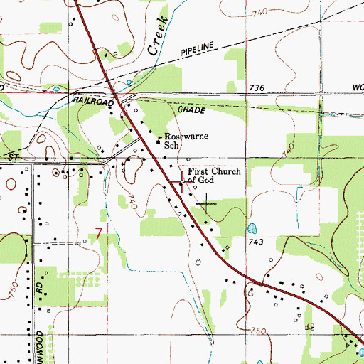 Topographic Map of First Church of God, MI