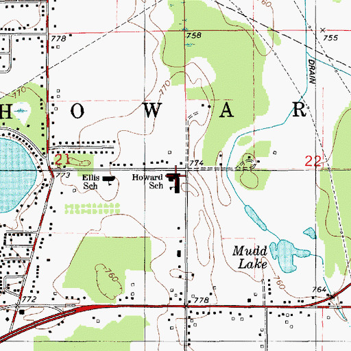 Topographic Map of Howard School, MI