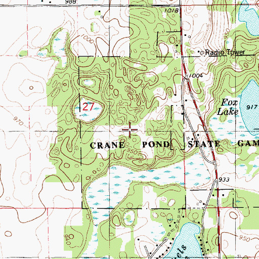 Topographic Map of Crane Pond State Game Area, MI