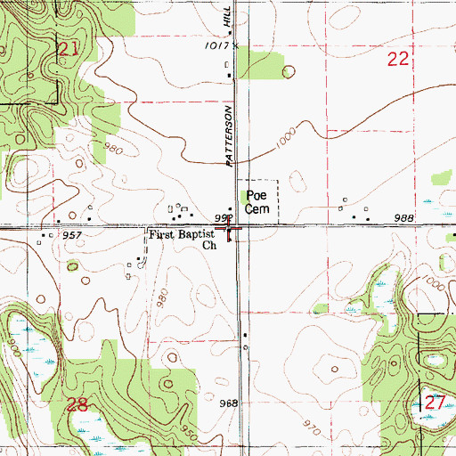 Topographic Map of First Baptist Church, MI