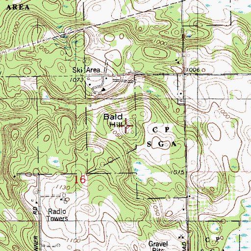 Topographic Map of Bald Hill, MI