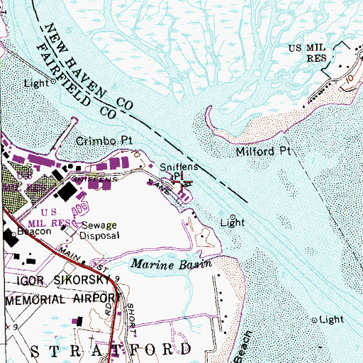 Topographic Map of Sniffens Point, CT