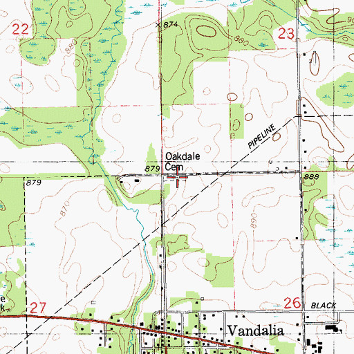 Topographic Map of Oakdale Cemetery, MI