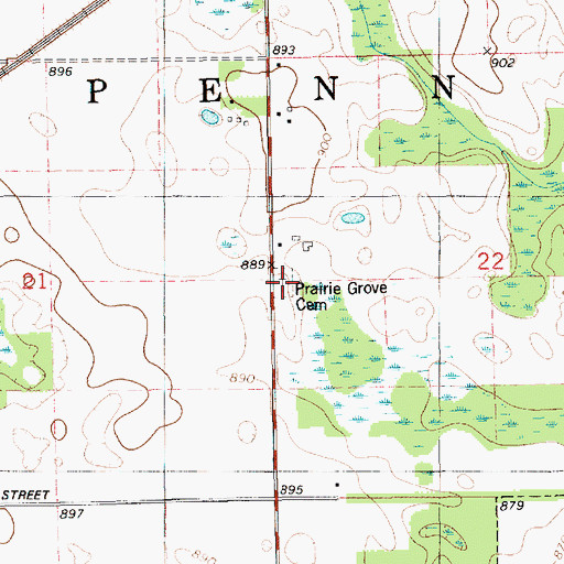 Topographic Map of Prairie Grove Cemetery, MI