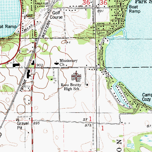 Topographic Map of Ross Beatty High School, MI