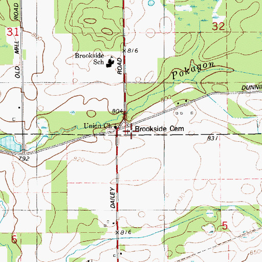 Topographic Map of Brookside Cemetery, MI