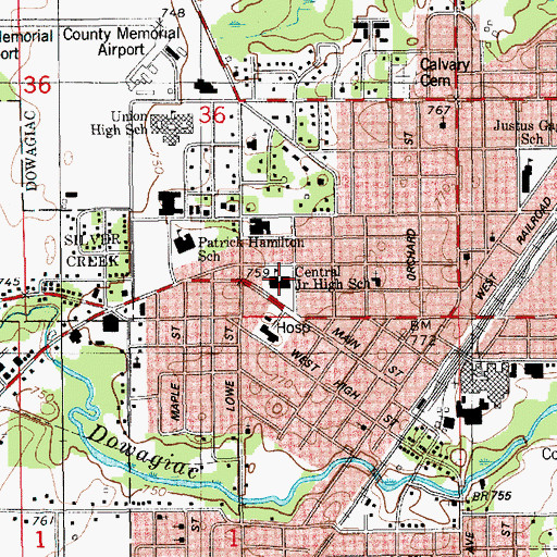 Topographic Map of Central Junior High School, MI