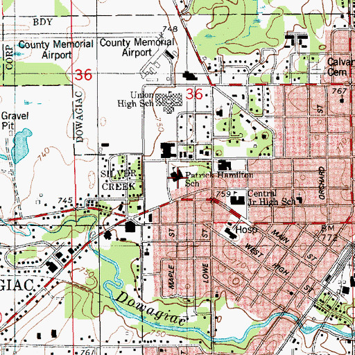 Topographic Map of Patrick Hamilton School, MI
