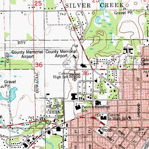 Topographic Map of Union High School, MI