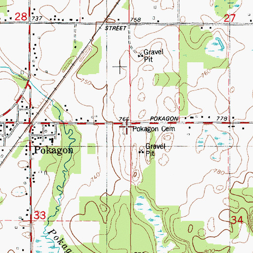 Topographic Map of Evergreen Cemetery, MI