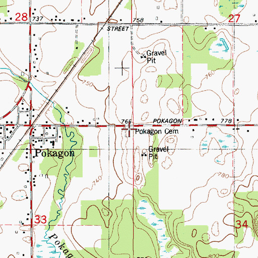 Topographic Map of Evergreen Cemetery, MI