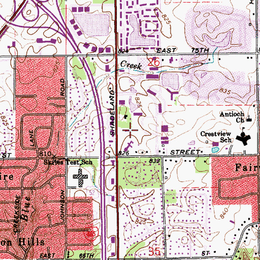 Topographic Map of Shadeland Station Office Park, IN