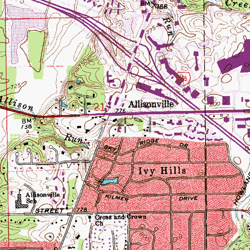 Topographic Map of Castleton Pointe Shopping Center, IN