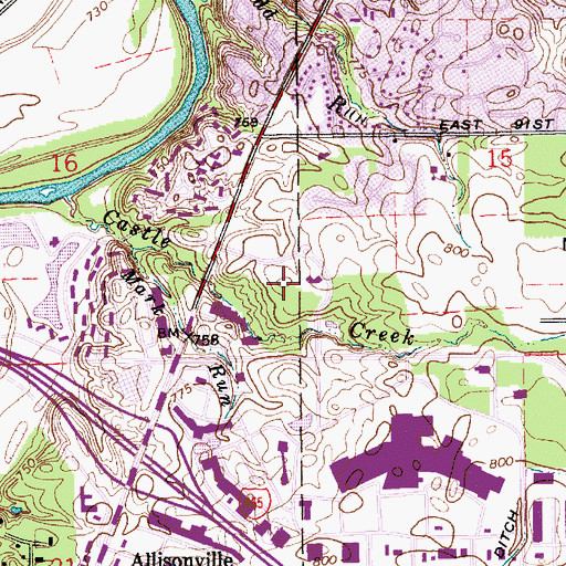 Topographic Map of Castleton Creek Corporate Park, IN