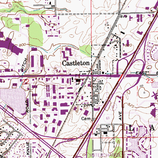 Topographic Map of Castleton Village Shopping Center, IN