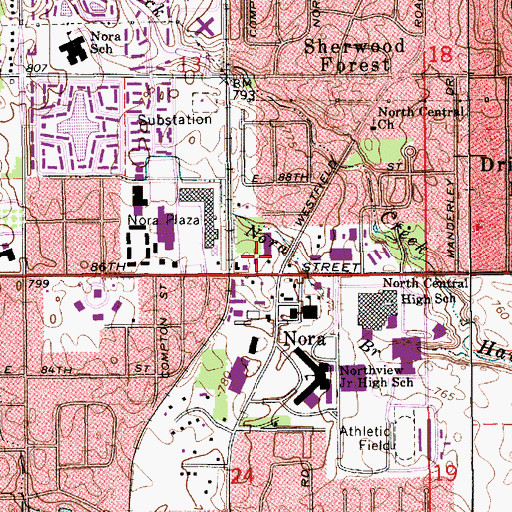 Topographic Map of Nora Corners Shopping Center, IN