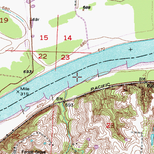 Topographic Map of Lexington Bend, MO