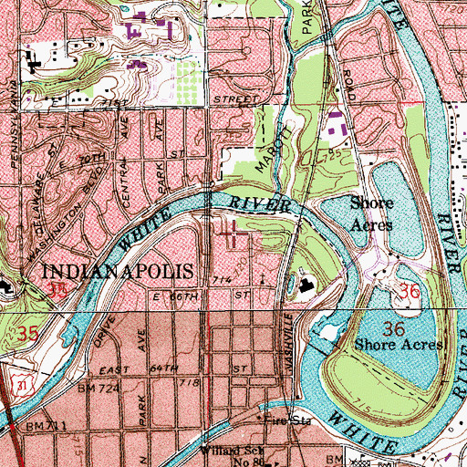 Topographic Map of Indianapolis Arts Center, IN
