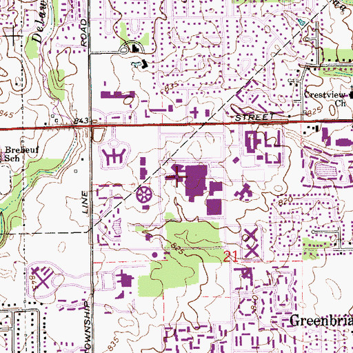 Topographic Map of Saint Vincent Hospital, IN