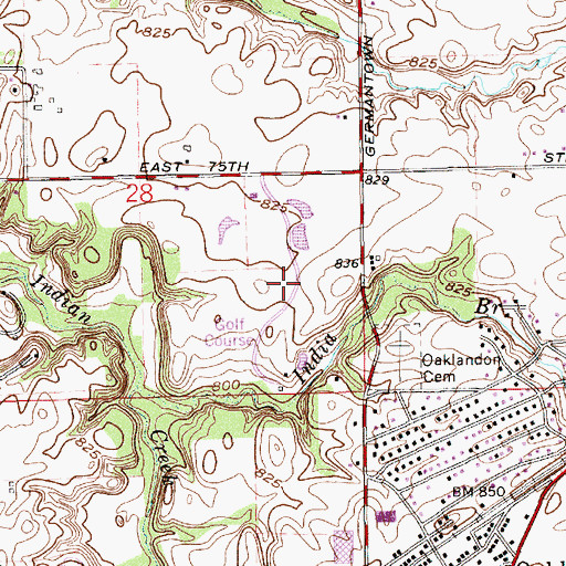Topographic Map of Old Oakland Golf Course, IN