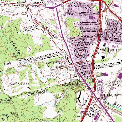 Topographic Map of Soldiers Field Cemetery, CT