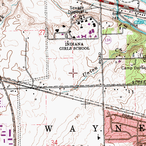 Topographic Map of Ben Davis Park, IN