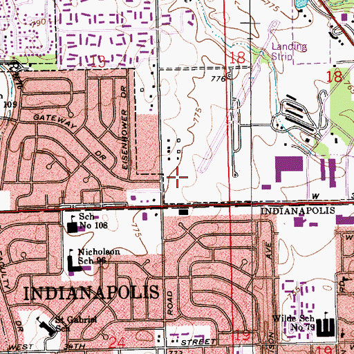 Topographic Map of Honey Creek Plaza Shopping Center, IN