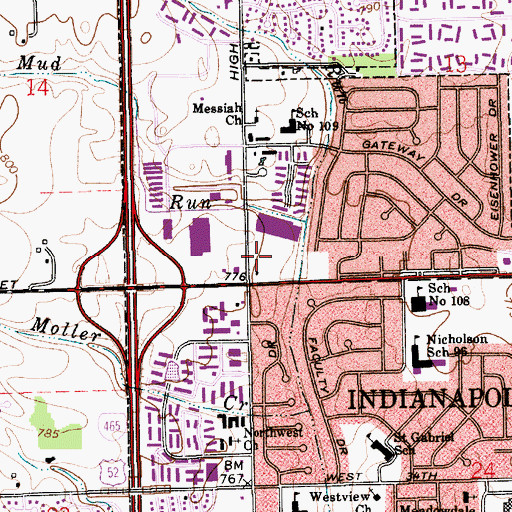 Topographic Map of West 38th Street Plaza Shopping Center, IN