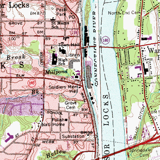 Topographic Map of Soldiers Memorial Hall, CT