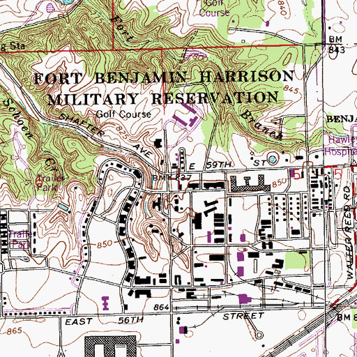 Topographic Map of Major General Ronald E Brooks Lawrence Government Center, IN