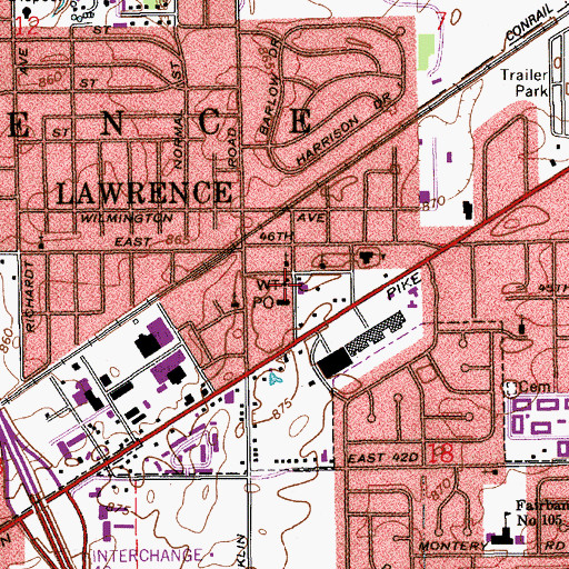 Topographic Map of Lawrence Fire Department Station 38, IN
