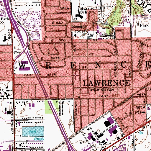 Topographic Map of Lawrence Fire Department Station 39, IN