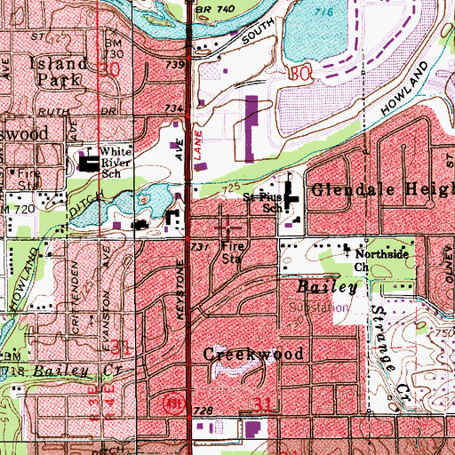 Topographic Map of Indianapolis Fire Department Station 21, IN