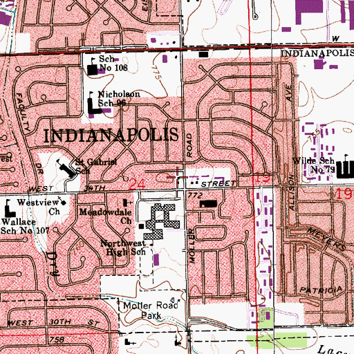 Topographic Map of Indianapolis Fire Department Station 33, IN