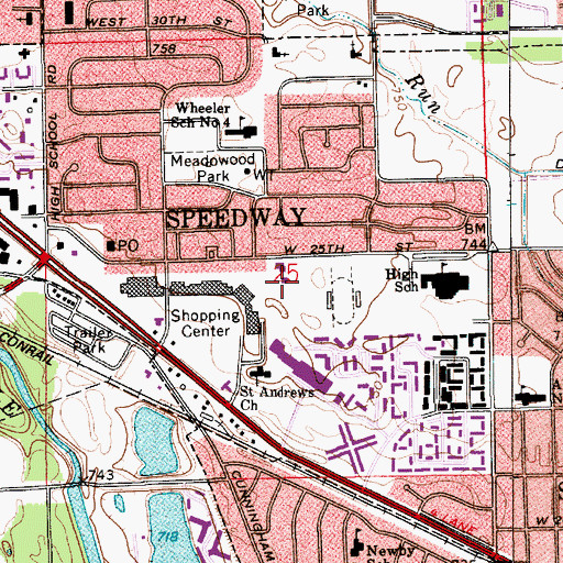 Topographic Map of Speedway Fire Department Station 89, IN