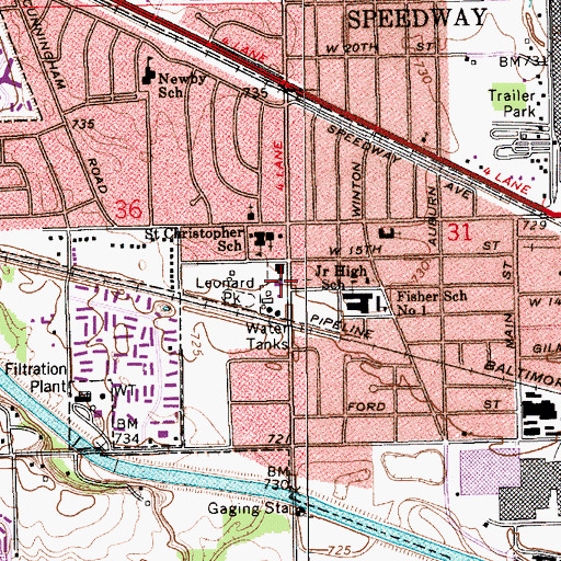 Topographic Map of Speedway Fire Department Station 201 Headquarters, IN