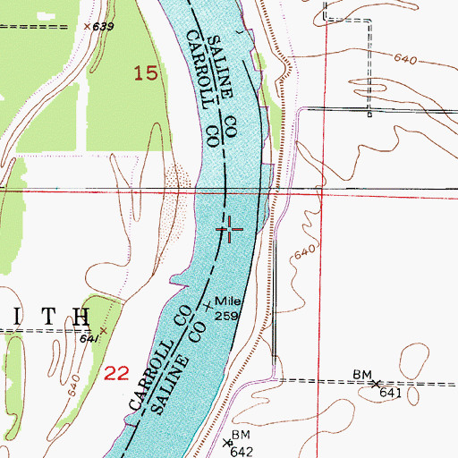Topographic Map of Lower Miami Bend, MO