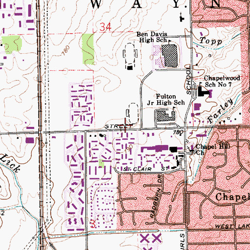 Topographic Map of Wayne Township Fire Department Station 84, IN