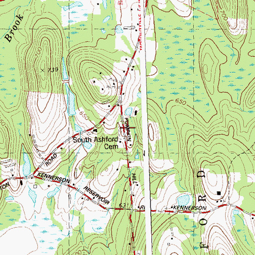Topographic Map of South Ashford Cemetery, CT