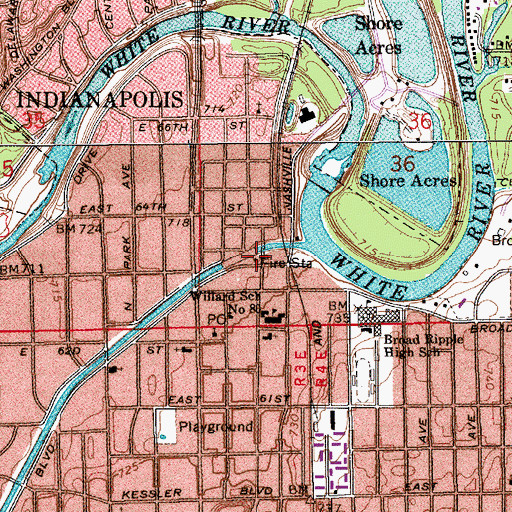Topographic Map of Indianapolis Fire Department Station 32, IN