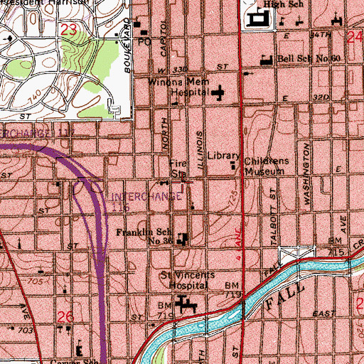 Topographic Map of Indianapolis Fire Department Station 14, IN