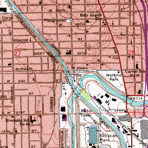 Topographic Map of Indianapolis Fire Department Station 23, IN