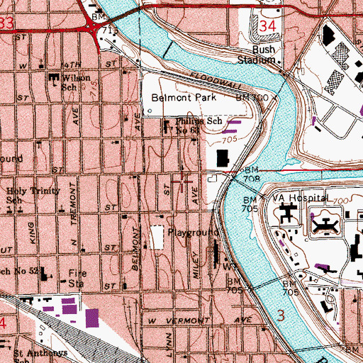 Topographic Map of Indianapolis Fire Department Station 1, IN