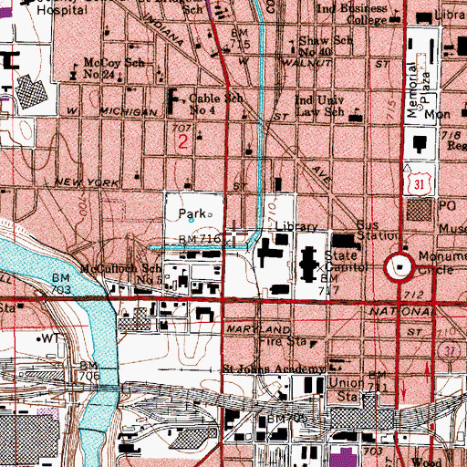 Topographic Map of Indianapolis Fire Department Station 13, IN