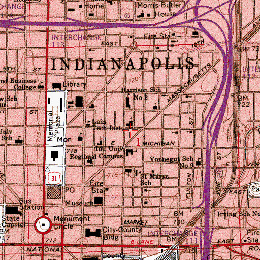 Topographic Map of Indianapolis Fire Department Station 7, IN